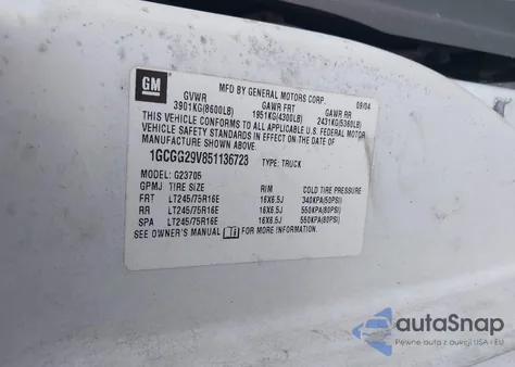 2005 Chevrolet Express z USA, uszkodzony, nr VIN 1GCGG29V851136723